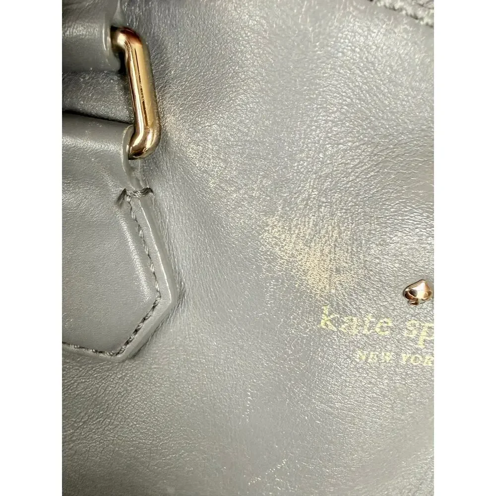 Kate Spade New York Gray Leather Dome Satchel Handbag Gold Hardware Crossbody